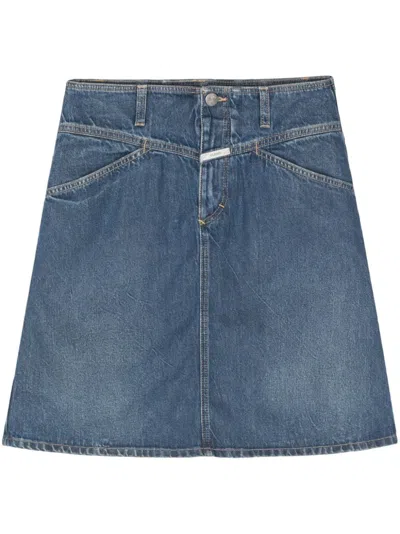 Closed Logo-patch Denim Skirt In Blue