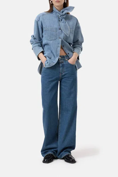 Closed Denim Scarf Shirt In Light Blue