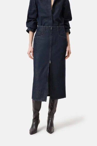 Closed Denim Skirt With Zip In Dark Blue