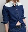 Closed Denim Western Bleached Button Down Shirt In Mid Blue