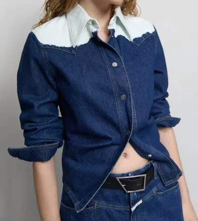 Closed Denim Western Shirt In Mid Blue With Dip Dye