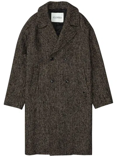 Closed Double-breasted Herringbone Coat In Brown