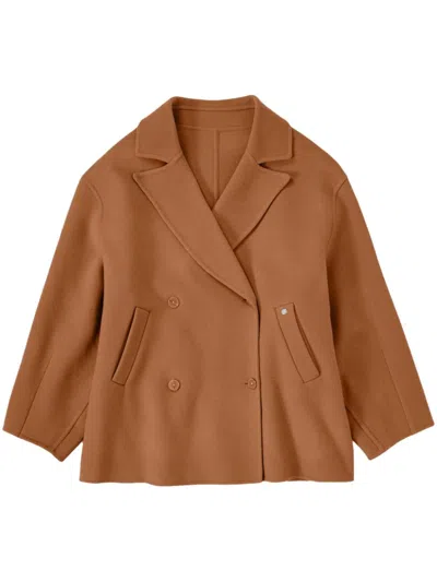 Closed Double-breasted Notch-lapel Coat In Brown