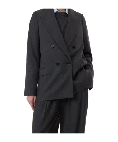 Closed Double-breasted Suit Jacket In Black