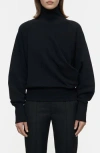 Closed Draped Turtleneck Organic Cotton Sweatshirt In Black
