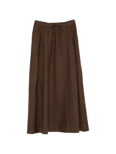 Closed Drawstring Maxi Skirt In Brown