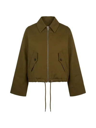 Closed Drawstring-waist Zip-up Jacket In Green