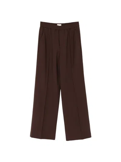 Closed Elasticated-waistband Pressed-crease Trousers In Brown