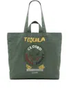 Closed Embroidered Cotton Tote Bag In Green