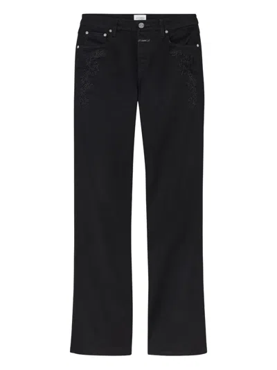 Closed Embroidered High-rise Jeans In Black