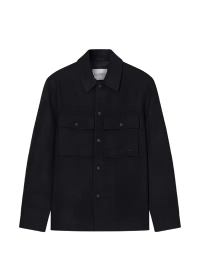 Closed Flap-pocket Wool Shirt Jacket In Black