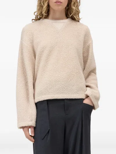 Closed Fleece-texture Sweater In Nude