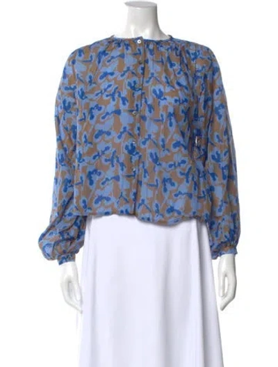 Pre-owned Closed Floral Print Crew Neck Blouse In Blue