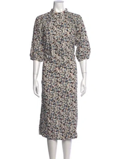 Pre-owned Closed Floral Print Knee-length Dress In Brown