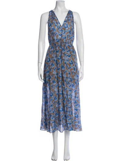 Pre-owned Closed Floral Print Long Dress In Blue