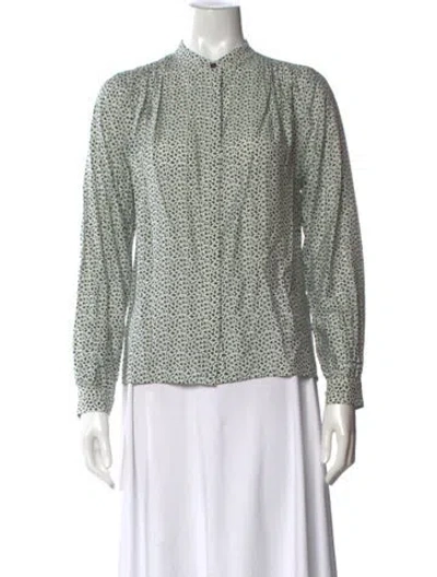 Pre-owned Closed Floral Print Long Sleeve Blouse In White