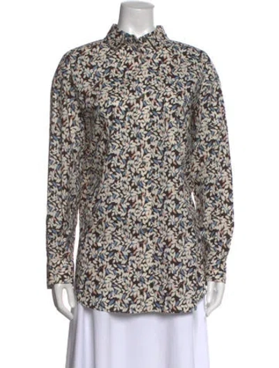 Pre-owned Closed Floral Print Long Sleeve Button-up Top In Neutral