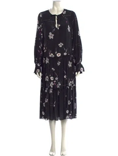 Pre-owned Closed Floral Print Midi Length Dress In Black