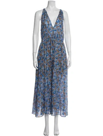 Pre-owned Closed Floral Print Midi Length Dress In Blue