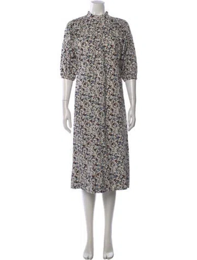 Pre-owned Closed Floral Print Midi Length Dress In Brown