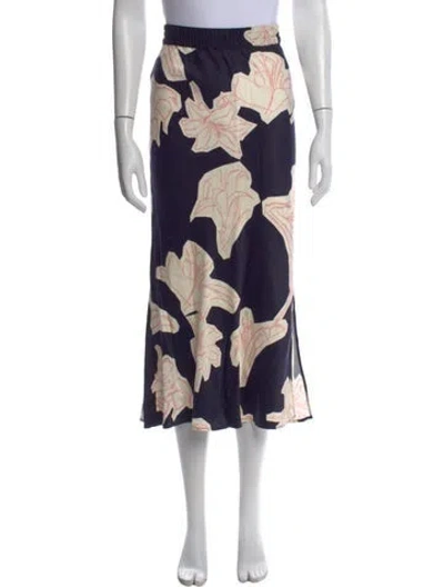 Pre-owned Closed Floral Print Midi Length Skirt In Blue