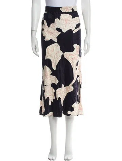 Pre-owned Closed Floral Print Midi Length Skirt In Blue