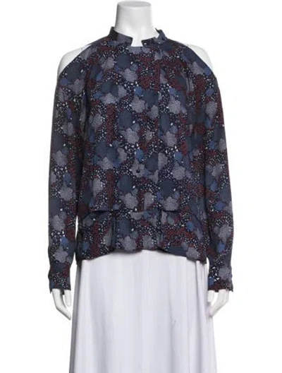 Pre-owned Closed Floral Print Off-the-shoulder Top In Blue