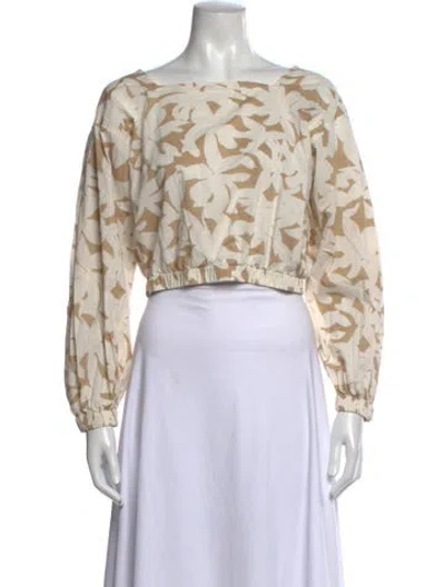 Pre-owned Closed Floral Print Square Neckline Crop Top In Neutrals