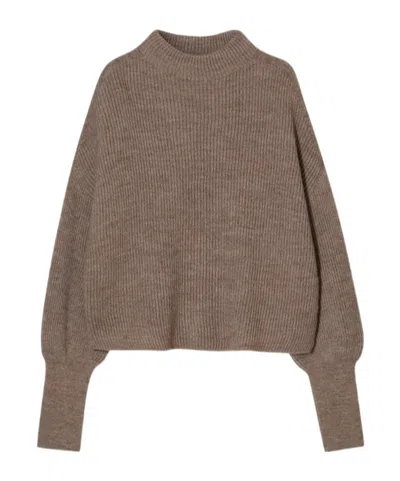 Closed Funnel Neck Knit Made Of Alpaca In Brown