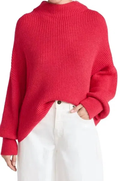 Closed Funnel Neck Long Sleeve Sweater In Cherry Red