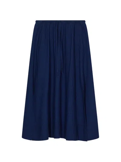 Closed Gathered Slit Maxi Skirt In Blue