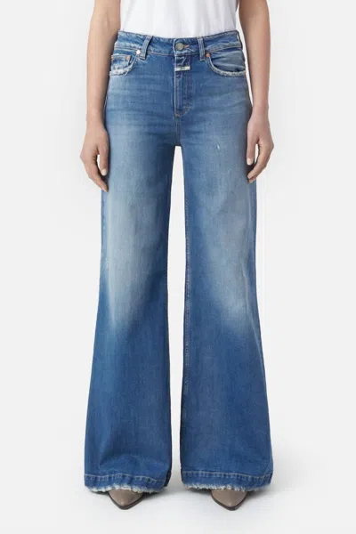 Closed Glow-up Wide Leg Distressed Jeans In Mid Blue