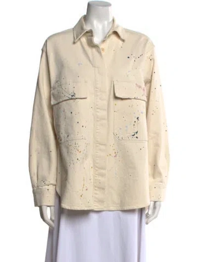 Pre-owned Closed Graphic Print Long Sleeve Button-up Top In Neutral