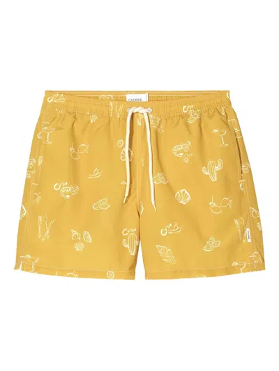 Closed Graphic-print Swim Shorts In Yellow