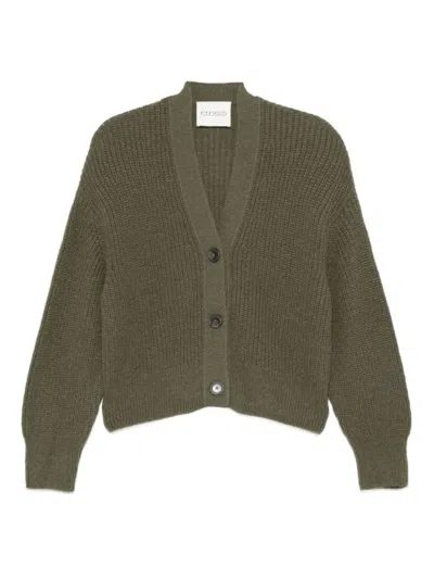 CLOSED GREEN WOOL BLEND V-NECKED CARDIGAN
