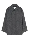 Closed Herringbone-pattern Button Coat In Gray