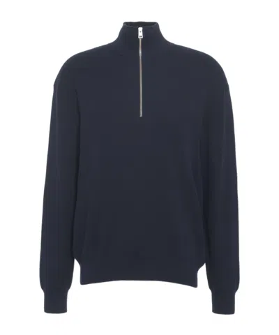 Closed Half-zip Ribbed-knit Jumper In Blue