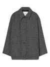 Closed Herringbone-pattern Button Coat In Blue