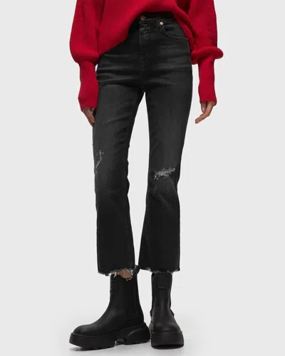 Closed Hi-sun Skinny Flare Distressed Denim Jeans In Dark Grey In Black