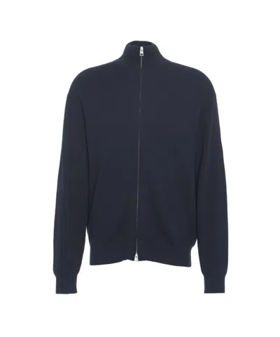 Closed High-collar Zip Cardigan With Ribbed Detailing In Black