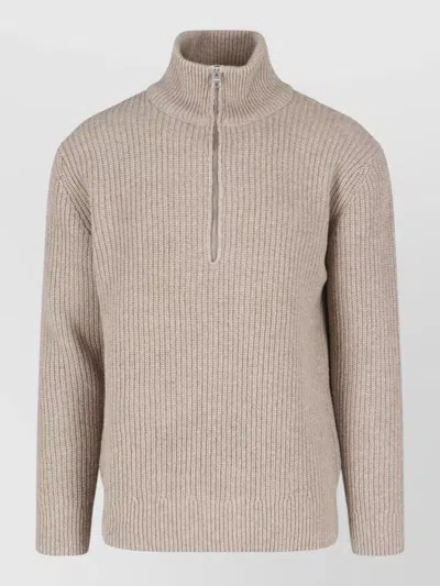 Closed High Neck Ribbed Knit Regular Fit Sweater In Neutral