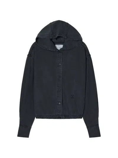 Closed Hooded Buttoned Shirt In Black