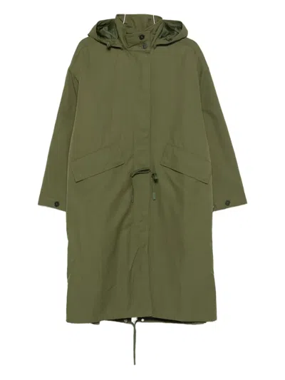 Closed Hooded Drawstring Coat In Green