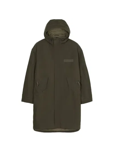 Closed Hooded Drawstring-waist Coat In Green