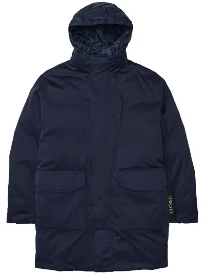 Closed Hooded Puffer Coat In Blue