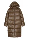 Closed Hooded Puffer Coat In Brown