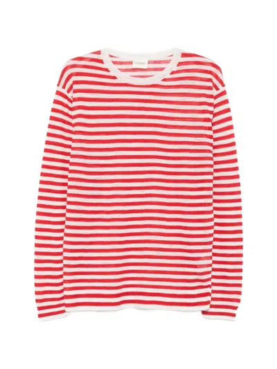 Closed Horizontal-stripe Sweater In Red