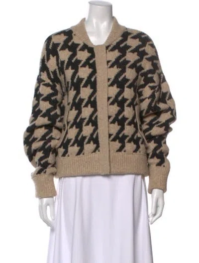 Pre-owned Closed Houndstooth Print Open Front Sweater In Neutral