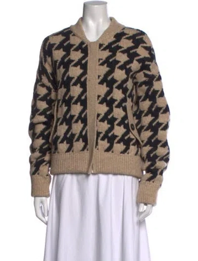 Pre-owned Closed Houndstooth Print Open Front Sweater In Neutrals