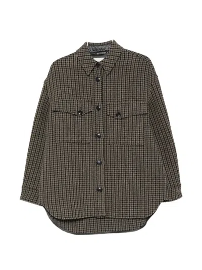 Closed Houndstooth-pattern Button-up Jacket In Brown